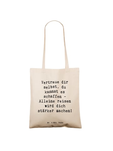 Mr. & Mrs. Panda Shopping Bag Spruch Alleine Reisen unternehmen ... in Creme