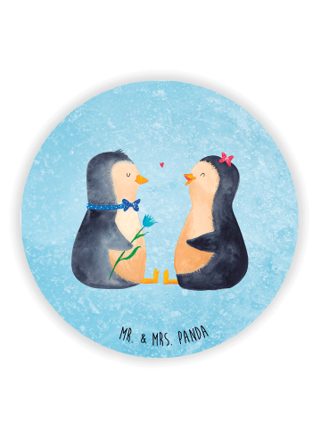 Mr. & Mrs. Panda Rund Magnet Pinguin Pärchen ohne Spruch in Eisblau