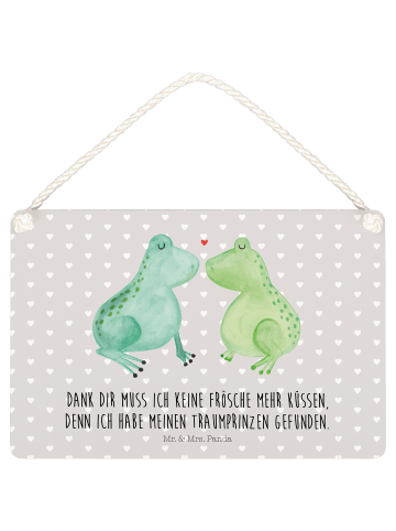 Mr. & Mrs. Panda Schild Frosch Liebe mit Spruch in Grau Pastell