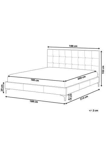 Beliani Doppelbett AMBERT in Grau - (W) 188 x (H) 102 x (L) 212 cm