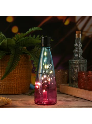 MARELIDA LED Solar Flasche mit Drahtlichterkette für Außen H: 26cm in blau, pink