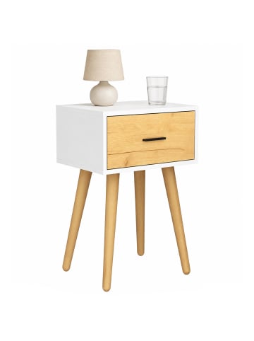 VCM Nachttisch mit Schublade 45x30x56 cm Singol L in Weiß / Honig-Eiche