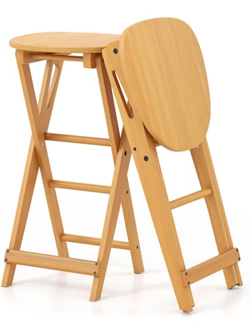 COSTWAY 2er Set Barhocker Bambus in Beige