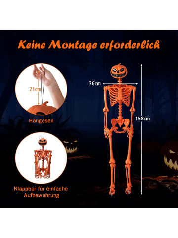 COSTWAY Halloween Deko Skelett 158cm in Orange