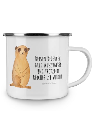 Mr. & Mrs. Panda Emaille Tasse Erdmännchen mit Spruch in Weiß