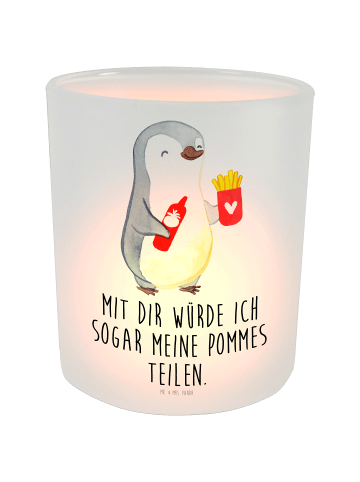 Mr. & Mrs. Panda Kerzenhalter Pinguin Pommes mit Spruch in Transparent