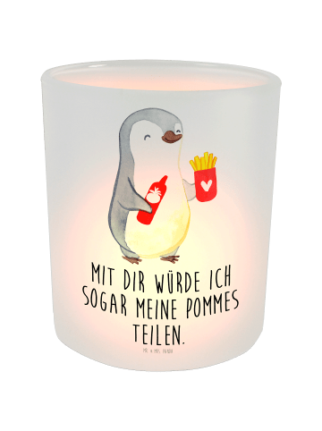 Mr. & Mrs. Panda Windlicht Pinguin Pommes mit Spruch in Transparent