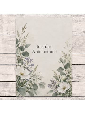 Trauerspruchkarte Blumen würdevoll Design mit S... in Weiß