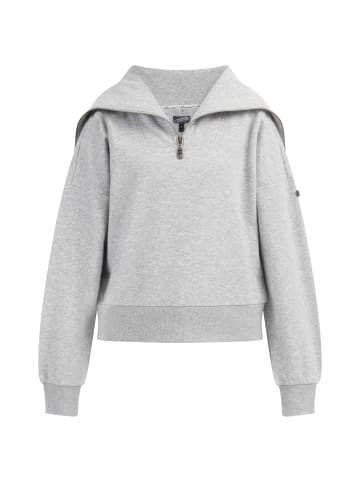 DreiMaster Vintage Damen Oversize Troyer-Sweater in Hellgrau Melange