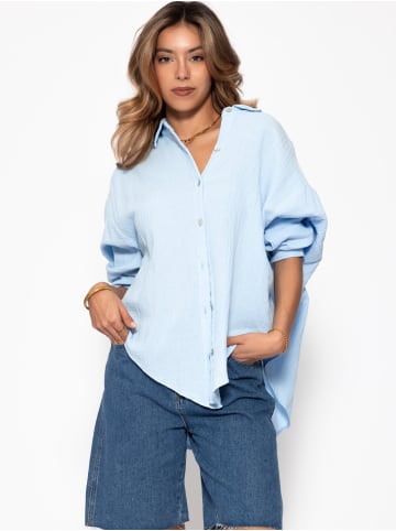 SASSYCLASSY Oversize Musselin Bluse in Hellblau