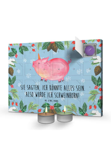 Mr. & Mrs. Panda adventskalender kerzen Einhorn Schwein mit Spruch in Eisblau