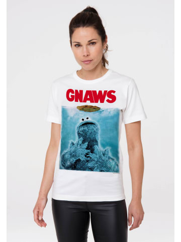 Logoshirt T-Shirt Sesamstraße Krümelmonster – GNAWS in altweiss