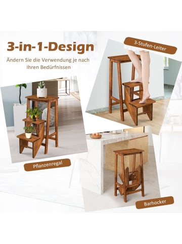COSTWAY 3-stufig Tritthocker Massivholz bis zu 310kg in Braun