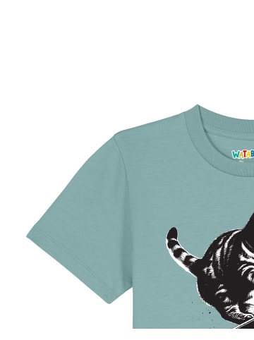 wat? Apparel T-Shirt Savage Cat in Teal Monstera