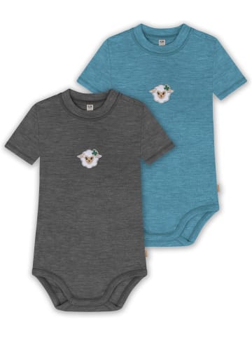 Normani Outdoor Sports Normani Outdoor Sports 2er Set Baby Kurzarmbody aus Merinowolle in Blau/Anthrazit