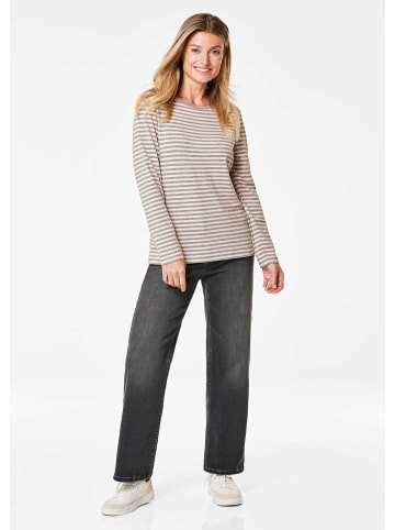 GOLDNER Ringelshirt mit U-Boot-Ausschnitt in taupe / cremeweiß / geringelt