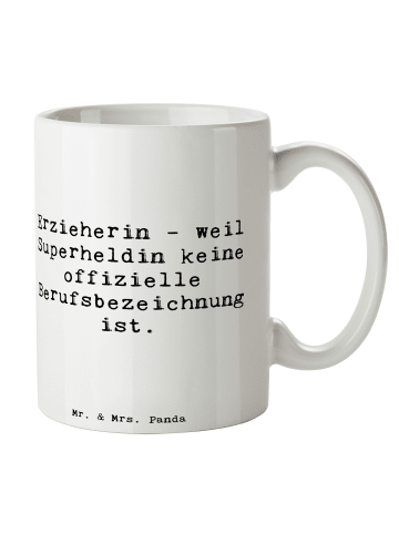 Mr. & Mrs. Panda Kaffeetasse Spruch Erzieherin Superheldin mit S... in Weiß