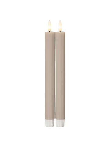 STAR Trading LED Stabkerze Flamme Stripe 2er-Set aus Wachs, braun in Beige