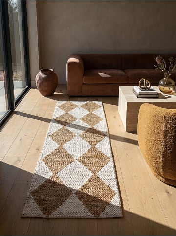 KADIMA DESIGN Naturfaser-Teppich Handgewebt BAIN Rauten Muster Wohnzimmer Modern in Beige