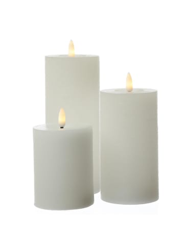 MARELIDA 3er Set LED Kerzen LINA Rustik-Optik Echwachs in weiß