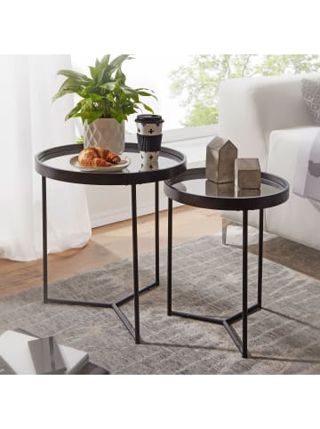 KADIMA DESIGN Beistelltisch 2er-Set | ø50/36cm, Spiegelglas, Schwarz