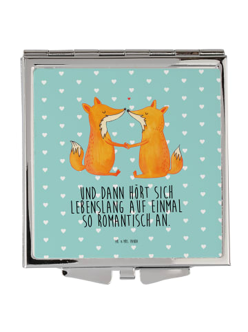 Mr. & Mrs. Panda Schminkspiegel Füchse Liebe mit Spruch in Türkis Pastell