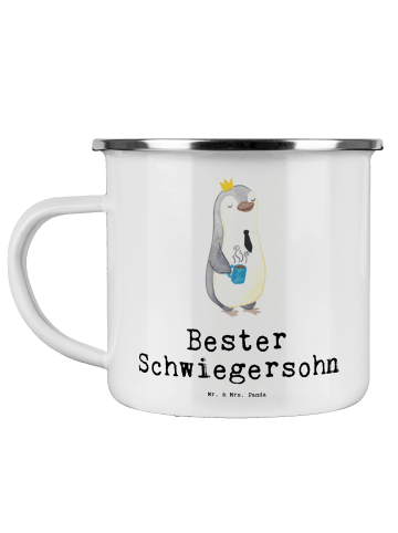 Mr. & Mrs. Panda Camping Emaille Tasse Pinguin Bester Schwiegers... in Weiß
