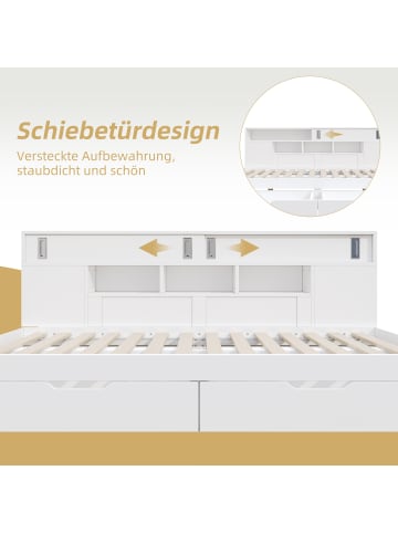 ABRIHOME Einzelbett mit Schubladen und Stauschrank 90x200cm in Weiß