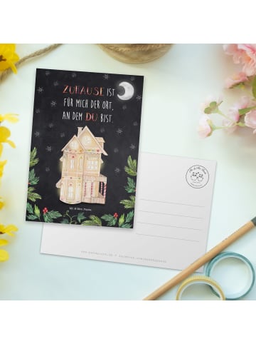 Mr. & Mrs. Panda Grußkarte Lebkuchenhaus mit Spruch in Eisblau