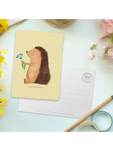 Mr. & Mrs. Panda Grußkarte Igel Blumen ohne Spruch in Gelb Pastell