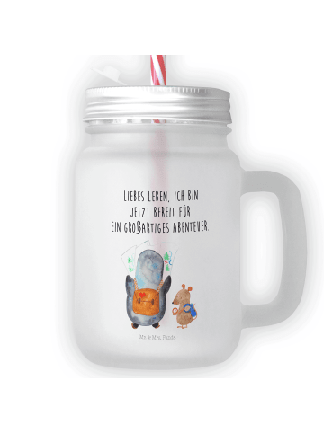 Mr. & Mrs. Panda Mason Jar Pinguin & Maus Wanderer mit Spruch in Transparent