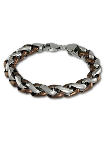 Amello Armband Edelstahl, 333er braungold vergoldet ca. 21,5cm geflochten