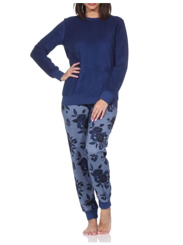 NORMANN Frottee Schlafanzug langarm Bündchen Floral in marine