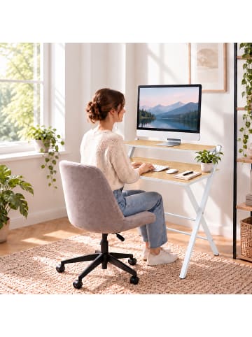 relaxdays Schreibtisch in Natur/ Weiß - (B)70 x (H)82 x (T)56 cm