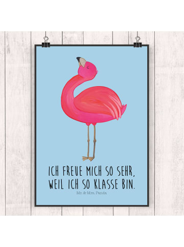 Mr. & Mrs. Panda Bild Flamingo Stolz mit Spruch in Blau Pastell