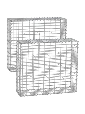 SONGMICS 2er-Set: Gabione in Silbern - (B)100 x (H)90 x (T)30 cm