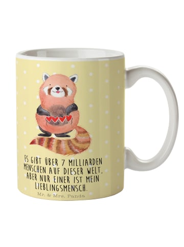 Mr. & Mrs. Panda Mug Roter Panda mit Spruch in Gelb Pastell