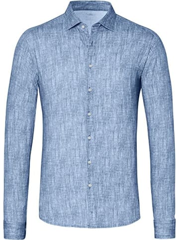Wappen Langarm FreizeitHemd für Herren in hell-blau