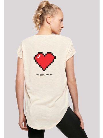 F4NT4STIC Long Cut T-Shirt Pixel Herz Happy New Year Silvester in Whitesand