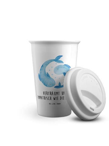 Mr. & Mrs. Panda ToGo Kaffeebecher Sternzeichen Fische mit Spruch in Weiß