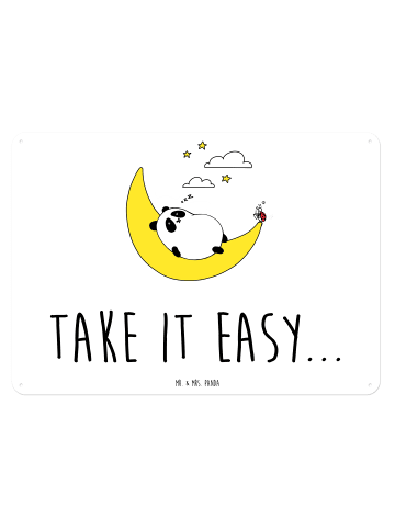 Mr. & Mrs. Panda Retro Blechschild Panda Easy mit Spruch in Weiß