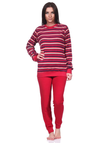 NORMANN Frottee Schlafanzug lang Pyjama Bündchen Streifen - 76530 in rot