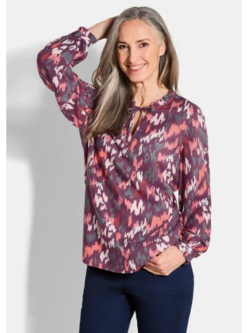 GOLDNER Blusenshirt Moderne Rüschenbluse mit Stehkragen in beere / gemustert