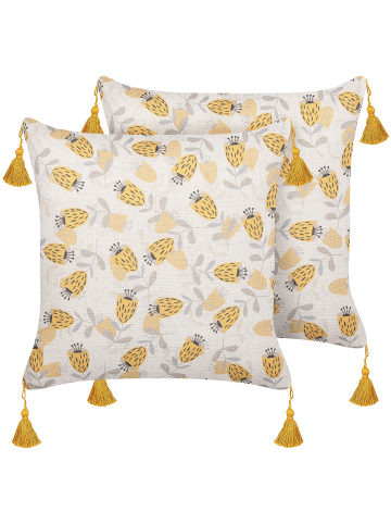 Beliani 2er-Set Dekokissen ABUTILON in Beige/Gelb