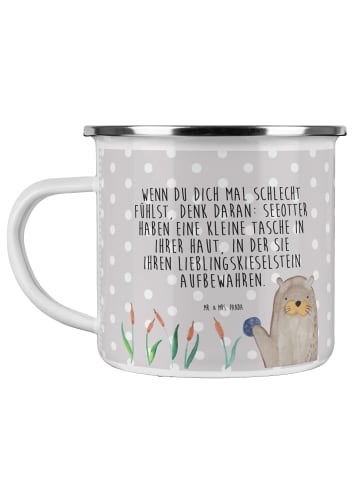 Mr. & Mrs. Panda Camping Emaille Tasse Otter Stein mit Spruch in Grau Pastell
