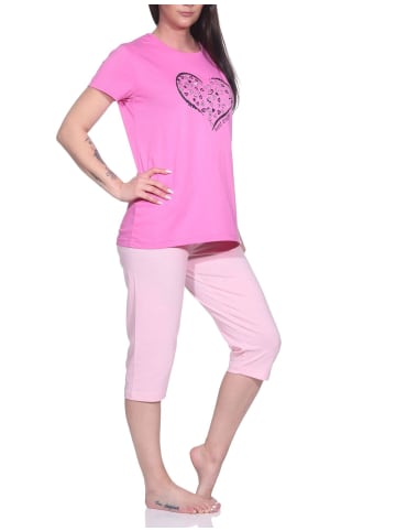 NORMANN Capri Schlafanzug Capri Pyjama HerzchenMuster - 79912 in pink