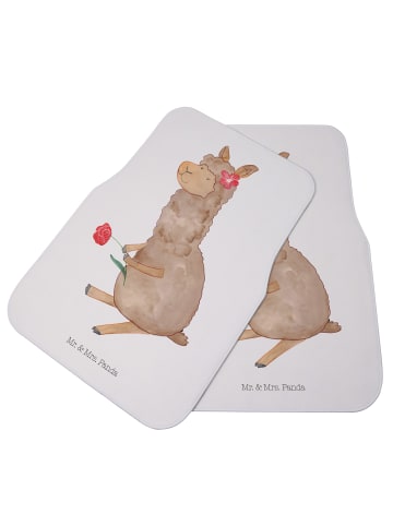 Mr. & Mrs. Panda Auto Teppich Alpaka Blume ohne Spruch in Weiß