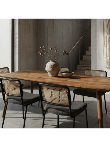 KADIMA DESIGN Massivholz Esstisch im Retro Landhausstil, handgefertigt, Sheesham-Holz