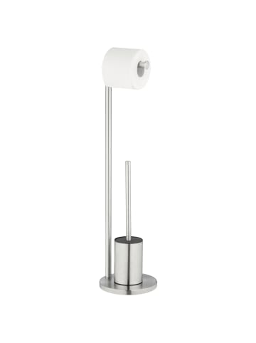Wenko Toilettenpapier- und Bürstenhalter 2-in-1 FERLA in Mattsilber, 18 x 69,5 x 18 cm
