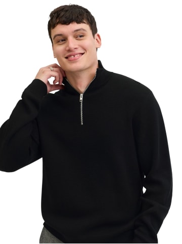 Jack & Jones Pullover JPRBLAMILANO STITCH KNIT HALF ZIP in Schwarz